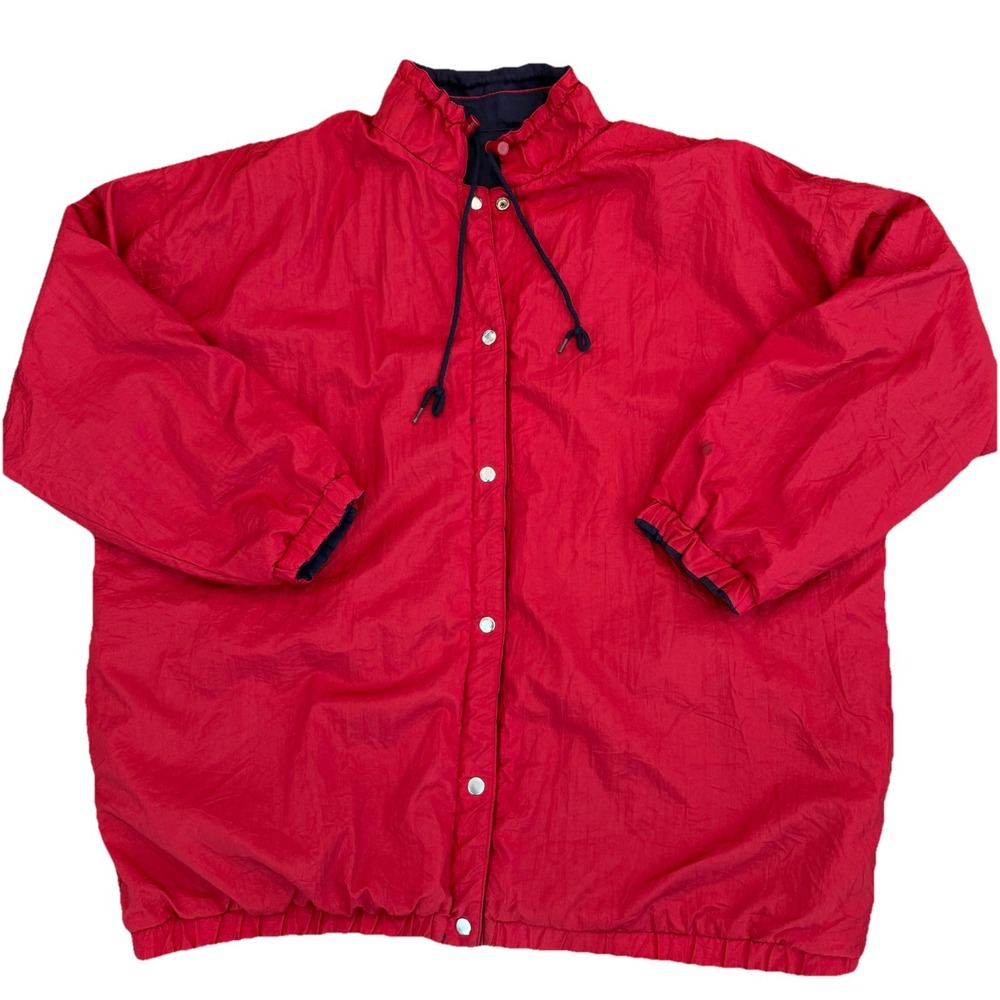 Vintage Red Women's Windbreaker Rain Jacket Size 20 Snap Button 80s 90s Coat